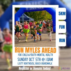 Poster for the 2025 Run Myles Ahead charity 5km run.