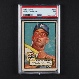 Exceedingly rare 1952 Topps #311 Mickey Mantle baseball card, graded PSA 1 Poor but still desired by collectors as a true “holy grail” sports collectible. Estimate: CA$30,000-$35,000.