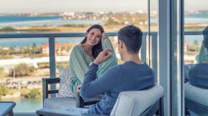 couple on the terrace overlooking tampa bay