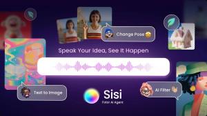 Chat with Fotor AI agent by prompt input amd voice saying to create kinds of beautiful images.