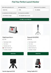 launch monitor selection tool