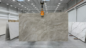 Picture of Taj Mahal Quartzite Slab Held by a Crane