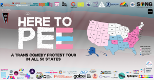 Banner image of the United States and nonprofits that the Here to Pee tour is supporting.