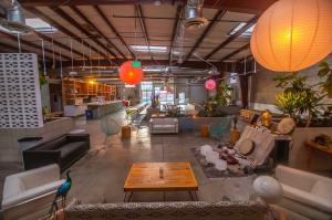 Wide angle view of eclectic AWA Oasia, a Modern Oasis in the heart of LA.; the venue will co-host the Peace Song Awards and International Peace Day Celebration in #DTLA.