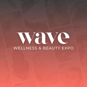 Wave Wellness and Beauty Expo Logo - white lettering on a brown background.