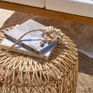 Stylish café tables and rattan coffee table arrangement
