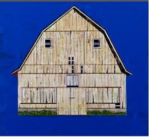 Barn #14, Don Hershman (2024), Acrylic, pencil, and ink on wood panel, 24″ x 24″ (Photo Credit: Nick Gutierrez)