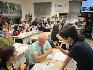 first time adult Korean language students learning Korean at Korean American Center's King Sejong Institute program in Irvine, CA