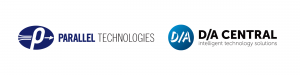 Logos of Parallel Technologies and D/A Central side by side. Parallel Technologies logo features a stylized ‘P’ in a blue oval; D/A Central logo shows ‘D/A’ in a blue circle with the tagline ‘intelligent technology solutions.