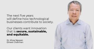 The next five years will define how technological businesses contribute to society. Our clients want innovation that is secure, sustainable, and equitable.