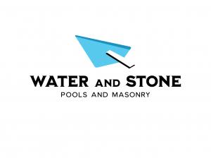 Award-winning Water and Stone logo design for a pool and masonry company, featuring a unique mark that combines the shape of a pool and a masonry trowel.