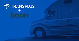 Semi Truck on Highway Side Exterior in Blue with TransPlus and Boon Logos