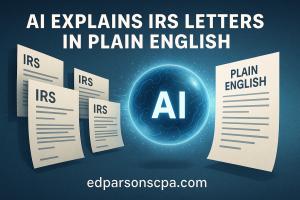 AI Tax GPT orb illustration showing IRS letters decoded into plain English guidance