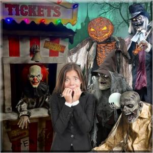 This chilling scene showcases The Horror Dome’s professional-grade Halloween animatronics, designed to deliver spine-tingling scares for haunted attractions and home haunters alike. From pumpkin-headed fiends and skeletal stalkers to ghoulish clowns lurki