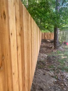 Tall wooden privacy fence in Southeast Louisiana backyard, designed to reduce noise and provide peace.