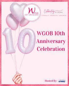 Pink balloons and a caption reading WGOB 10th Anniversary Celebration