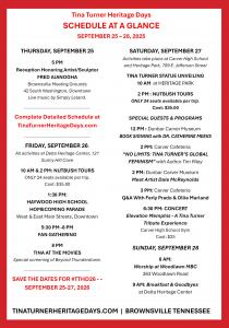 Schedule of Events for Tina Turner Heritage Days 2025 (Photo Credit: West Tennessee Delta Heritage Center)