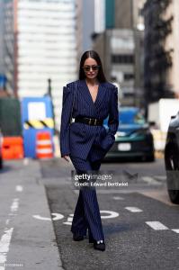 Yuliia Tykhonenko wearing Biara Brand on the streets of NYFW 2025