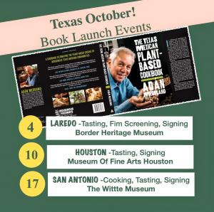 Chef Adán Medrano launches The Texas Mexican Plant-Based Cookbook with tastings, demos & book signings across Laredo, Houston & San Antonio.