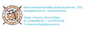 Glaive International safety & Security Services. Www.glaive.com.au - www.glaive.store  -