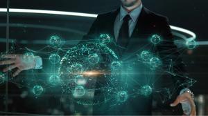Digital advertising businessman in virtual reality.
