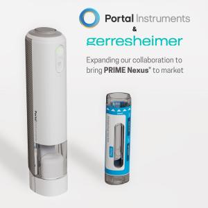Portal Instruments and Gerresheimer logos with PRIME Nexus and cassette image