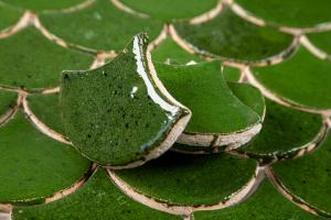 Green Fish Scale tiles for kitchen backsplashes and bathrooms