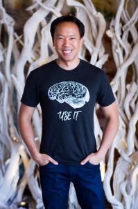 a man in a black t-shirt