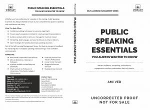 Galley release of Public Speaking Essentials You Always Wanted to Know, published by Vibrant Publishers.