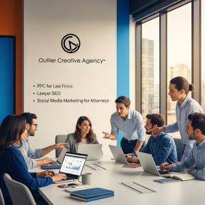 Outlier Creative Agency team planning PPC for law firms, lawyer SEO, and social media marketing strategies for attorneys.