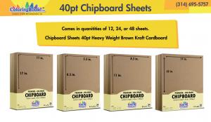 A variety of sizes from 5.5 x 8.5 up to 17 x 22 inch high quality 40 point chipboard.