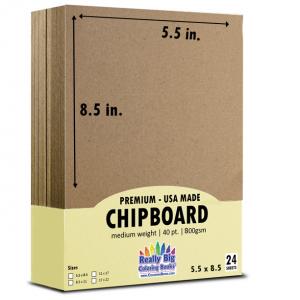 A variety of sizes from 5.5 x 8.5 up to 17 x 22 inch high quality 40 point chipboard.