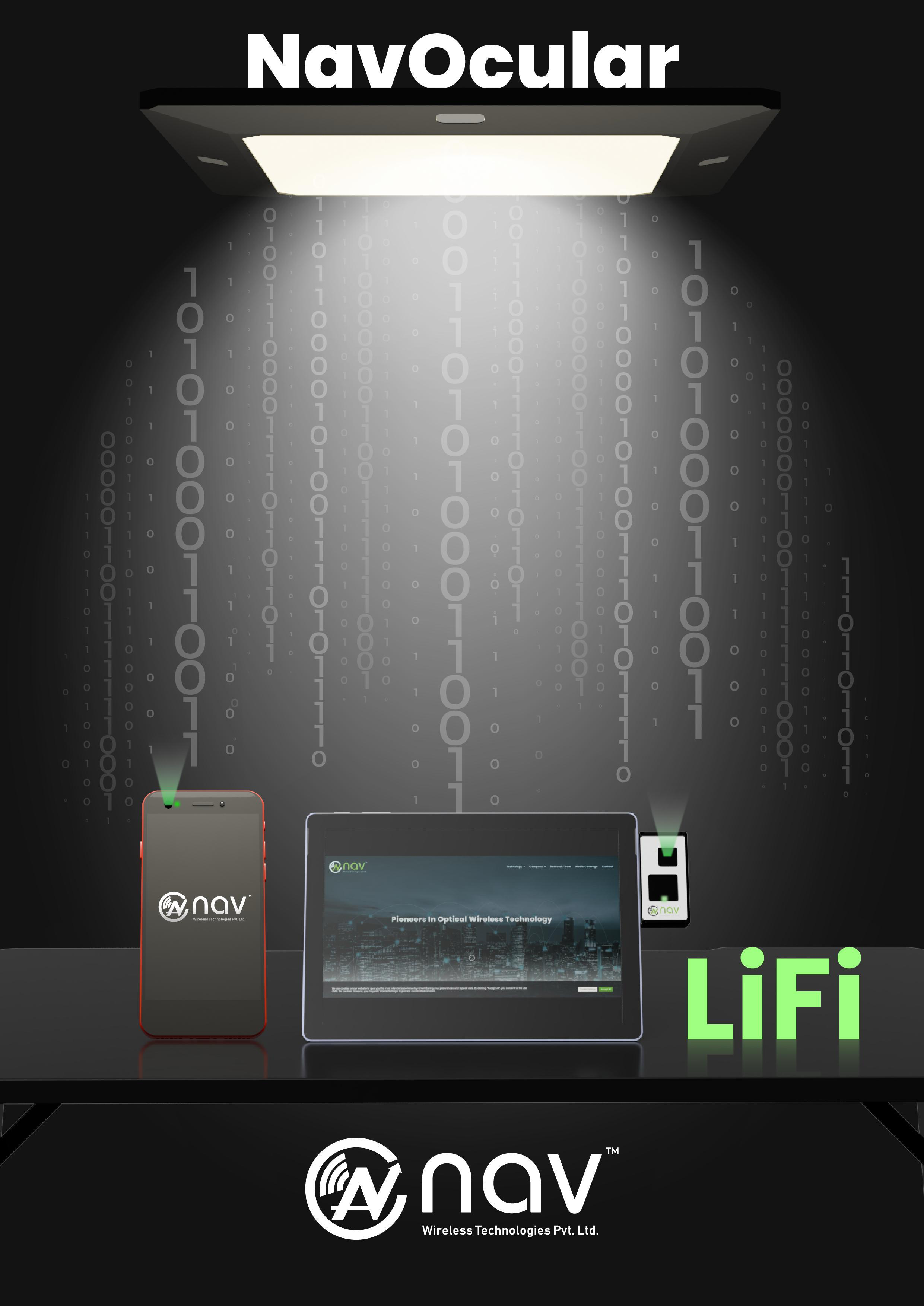 Image of LED Light Source with tablet connected with a Light Fidelity enabled USB dongle receiving data from the light source.