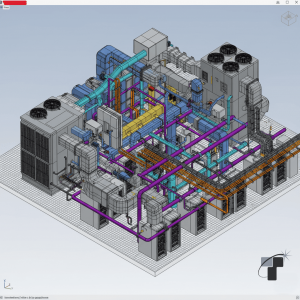 Detailed 3D BIM model of data center's internal HVAC and utility systems