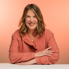 Catie Coman, Chief Marketing Officer of Charcot-Marie-Tooth Association (CMTA), professional headshot against an orange background.