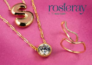 rings, gold initial necklace, and Cubic Zirconia link necklace from Rosie Ray