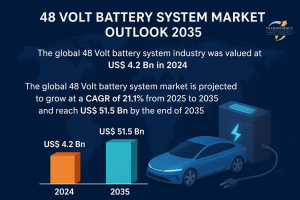 The global 48 Volt battery system market is projected to grow at a CAGR of 21.1% from 2025 to 2035 and reach US$ 51.5 Bn by 2035
