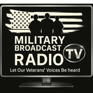 Military Broadcast Radio TV logo with American flag and soldier silhouettes, symbolizing the nonprofit’s mission to let Veterans’ voices be heard.
