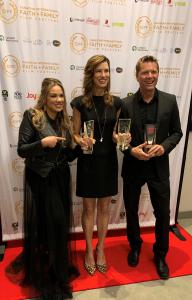 On the red carpet: Melodie Joy, Best Supporting Actress Winner Sam Sorbo, and Steph Carse.