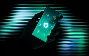 A hand holding a smartphone with the Reflex app interface, showing a glowing network of connected profiles around the Reflex logo, representing private and user-owned health data sharing.