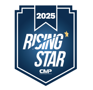 The 2025 Rising Star award logo from CMP (Canadian Mortgage Professional), recognizing the best young mortgage professionals in Canada.