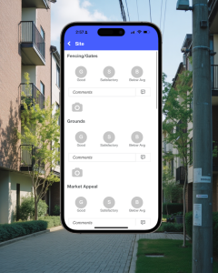 Property manager using SnapInspect mobile app with customizable checklist for commercial property inspections