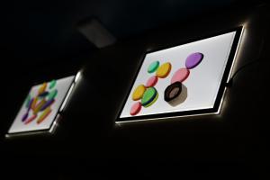 Colored shapes on a light panel