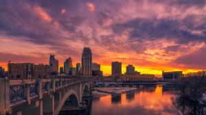 Minneapolis bridge at night