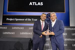 Michael Shea, Global Head of Corporate Finance and M&A, and Esteban Uauy, Global Head of Project Finance and Treasury Management, receive awards for Atlas Renewable Energy at the 2025 Latin Finance Awards.