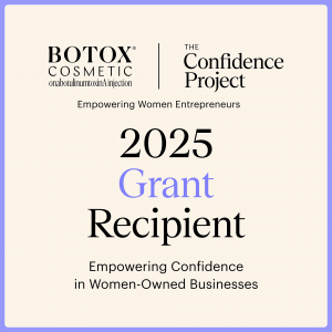 Graphic announcing Natasha Broxton as a 2025 Confidence Project Grant Recipient by BOTOX® Cosmetic and Hello Alice, celebrating women-owned business success and empowerment.