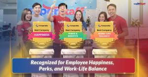 SuperStaff employees celebrate Comparably 2025 awards for Best Company Happiness, Perks and Benefits, and Work-Life Balance.