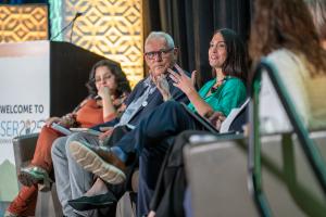 Maia Reed, Global Climate Lead at Mars Petcare, speaking during the High-Level Plenary Panel session Exploring the Enabling Conditions for Accelerating Restoration