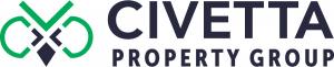 green and dark grey logo for civetta property group, abstract owl shape