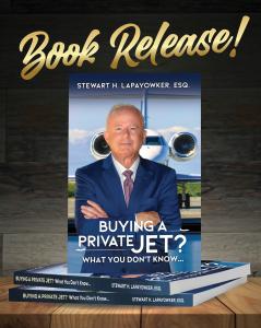 Image of book cover author in front of jet with book title